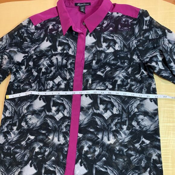 Kenneth Cole Long-sleeved Colorblock Blouse tunic Large 10 Collar Pink Black - Picture 9 of 13